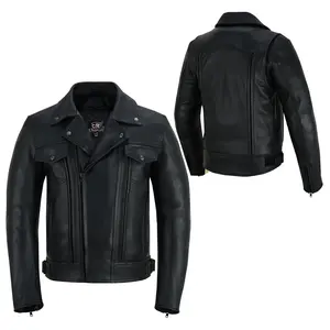 Overlord Men’s Motorcycle Leather Jacket - Full Grain Cowhide, CE-Approved Removable Armor, Concealed Carry Pockets, Classic Biker Style with Thermal Liner Jacket Black