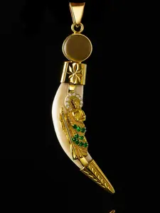 San Judas 14k Gold Pendant - Unique Design with Gold Center & Green Accents - Pendant for Adults Stone
