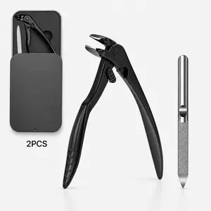 Professional black long-handled scimitar head toenail scissors, unisex more suitable for the elderly, large opening anti-splash design, with nail file set, durable metal foot manicure, suitable for thick and hard nails.