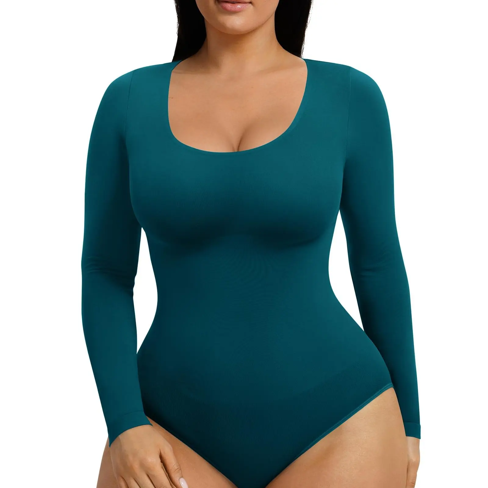 FeelinGirl Womenswear Seamless Long Sleeve Panty Bodysuit for Tummy Control Square Neck Going Out Fabric Comfortable Casual Breathable