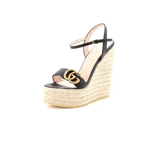 Pre-owned Gucci Women's GG Marmont Wedge Espadrille Sandals Leather by Rebag