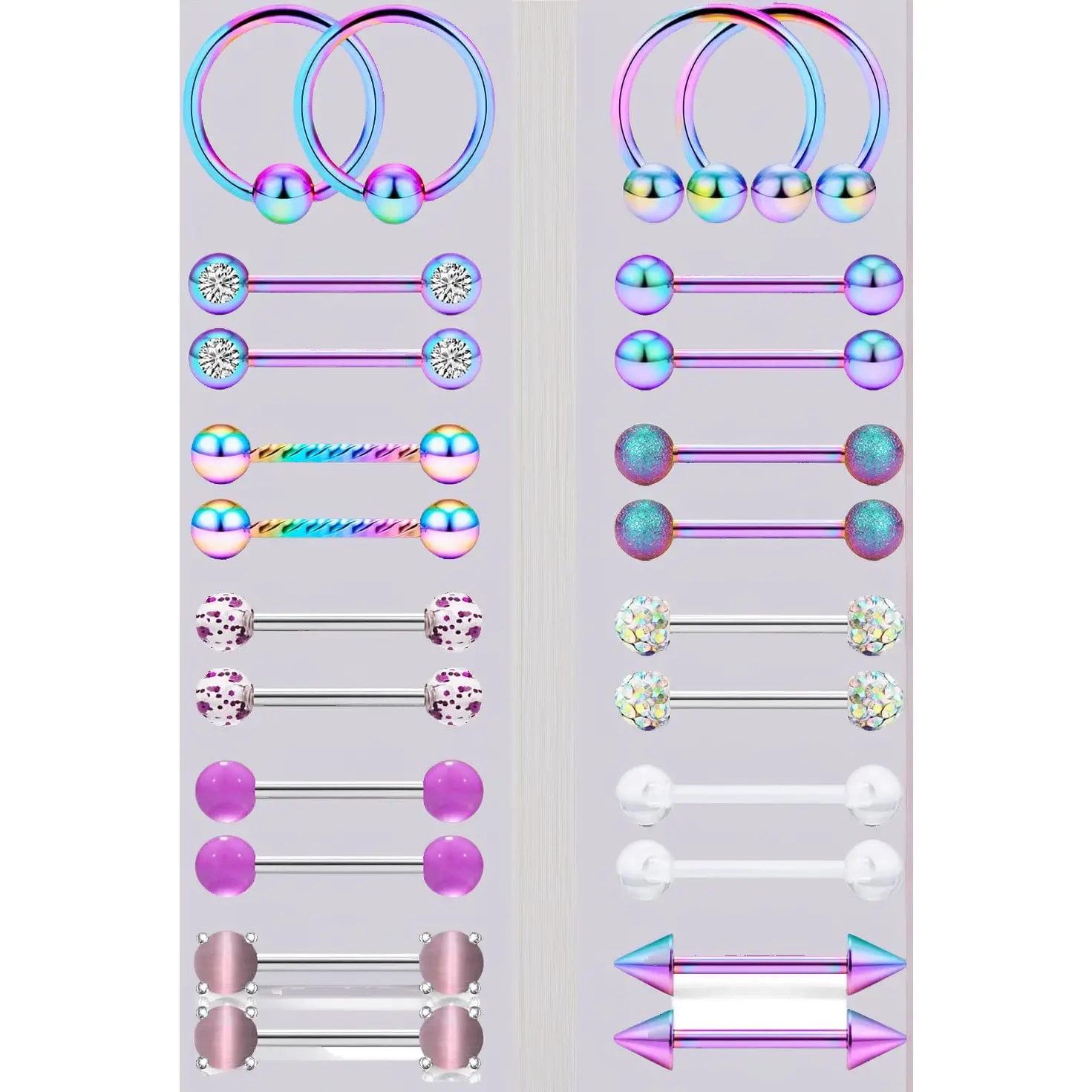 12 Pairs Surgical Steel Nipple Barbells - 14G 14mm Hypoallergenic Piercing Jewelry. Straight Barbell & Circular Barbell (CBR) Set for Men & Women, Internally Threaded