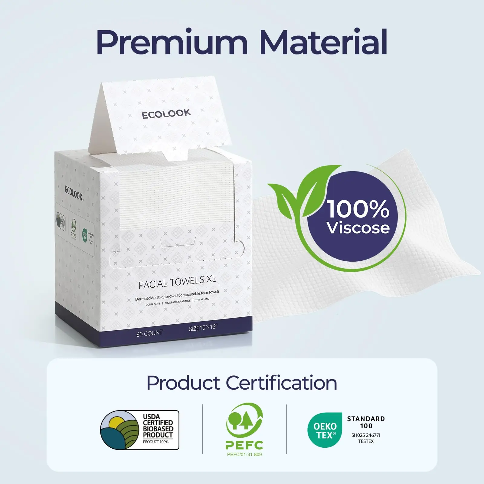 ECOLOOK Facial Cleansing Wipes, 60-Count Exfoliating Makeup Remover for Sensitive Skin, Eczema Certified, Biodegradable & Extra Thick Plant Fiber, Gentle Makeup Remover, Cleanser, Multi-Pack