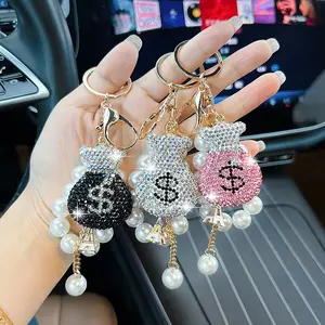 Fashion Rhinestone Money Bag Car Keychain, Luxurious Pearl Beaded Dollar Keyring, Lucky American Dollar Key Chain Gift, Keychain Parking Key, Trendy Cute Keychain