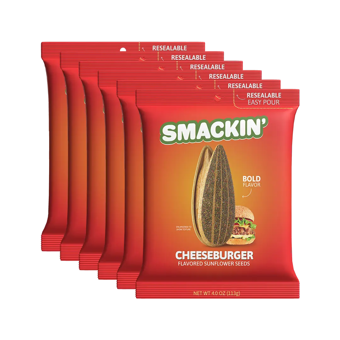 SMACKIN Sunflower Seeds - CHEESEBURGER - LIMITED EDITION SAMPLER PACK, 6 Total 4 OZ Bags