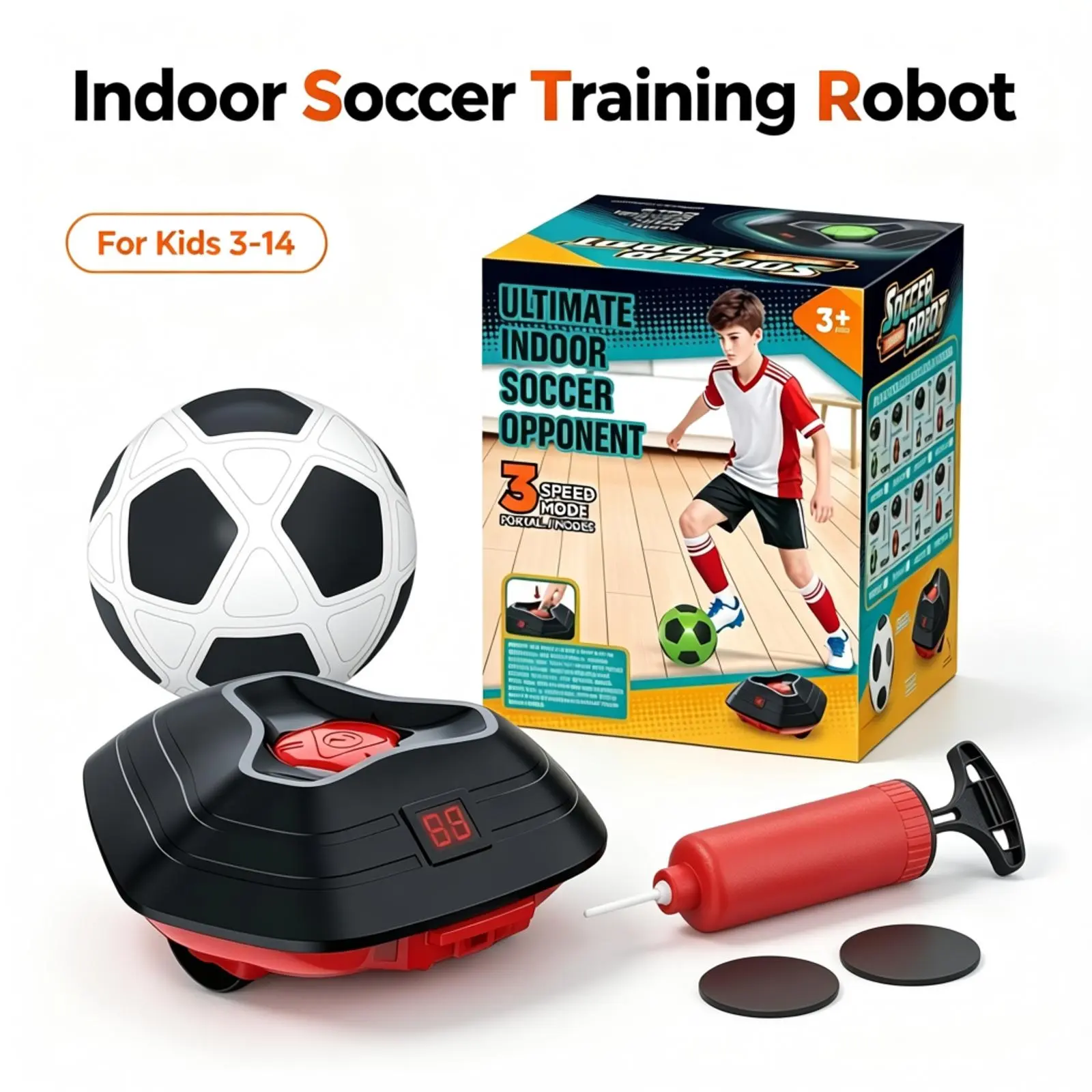 Kids Smart Soccer Training Robot Kit, Ages 3-14, Auto-Tracking Sensor Soccer Ball, LED Digital Score Timer, 3 Adjustable Speed Modes, Indoor-Outdoor Football Practice Toy Gift for Boys & Girls