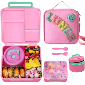 Bento Lunch Box with 8oz Soup Thermo, Lunch Food Containers with 4 Compartment, Insulated Hot Food Jar for School Travel,  Gift, Kitchen Accessories