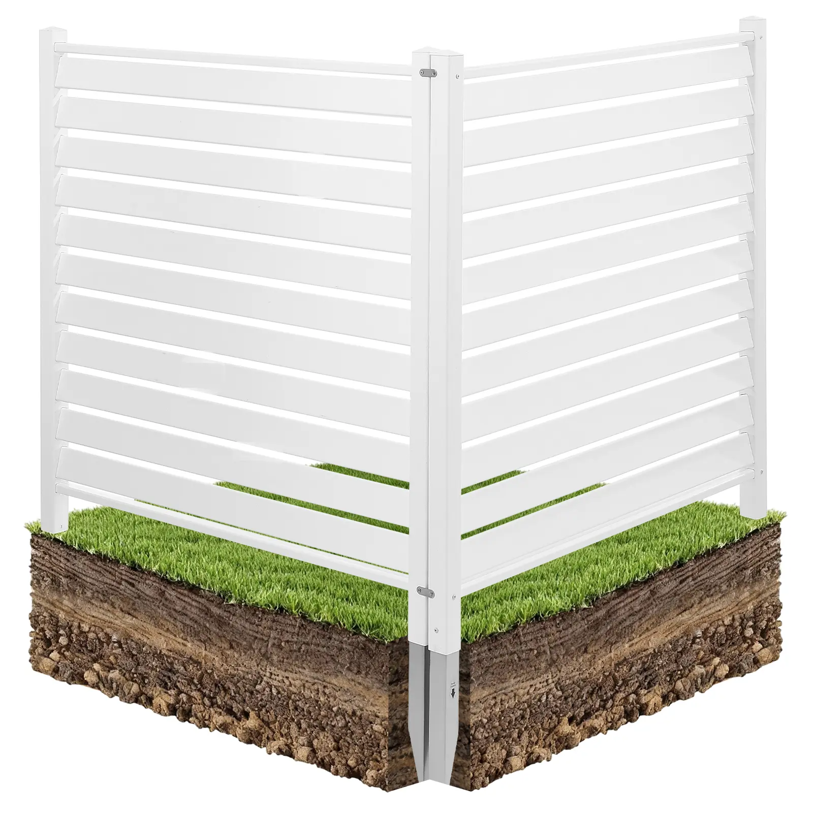 【SummerFinds】VEVOR 2 Panels Outdoor Privacy Screen, 48 x 48 in Air Conditioner Fence with 19.7 in Ground Stakes, Pool Equipment Enclosure, Louvered Vinyl Privacy Fence, Ideal for Trash Can and A/C Units, White, Easy Installation, Pvc Fence Panels