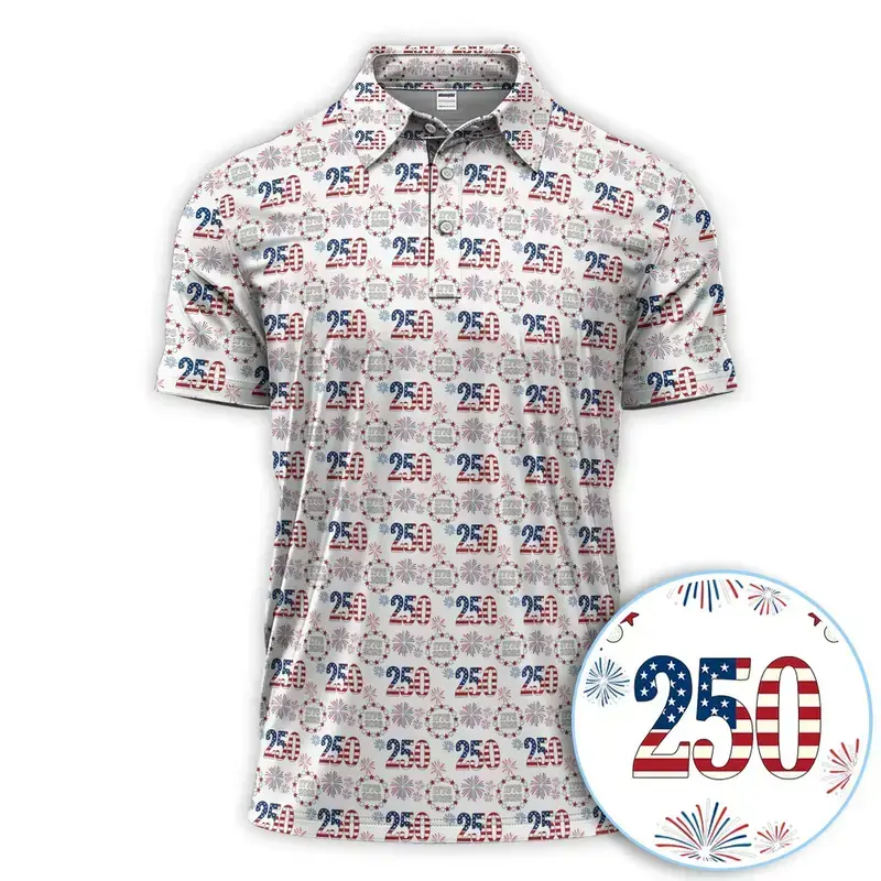 Patriotic USA 250th Golf Polo Shirt Lightweight Summer Outfit