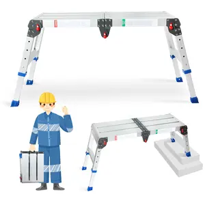 LEADALLWAY Portable Work Adjustable Height Platform Step Stool 33in(L) x12in(W) x20in(H) Aluminum Platform Ladder with One-Touch Automatic Fold 500 Lbs Capacity