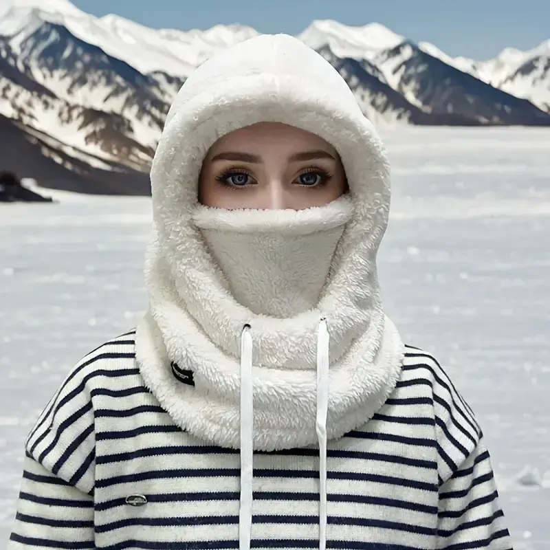 Women's Winter Fleece Face Mask Hat, Outdoor Dustproof Mask, Elastic Drawstring Closure, Lightweight Warm Cycling Ski Outdoor Sports, Soft Polyester Hand Wash Only