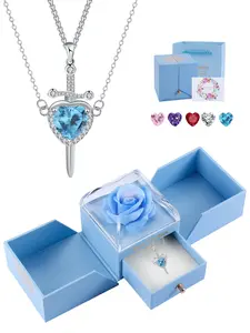 Heart-Shaped Sword Pendant Love Necklace Set, Includes Rose Jewelry Box, Fashionable Couple Gift, Perfect for Valentine's Day Birthday Christmas