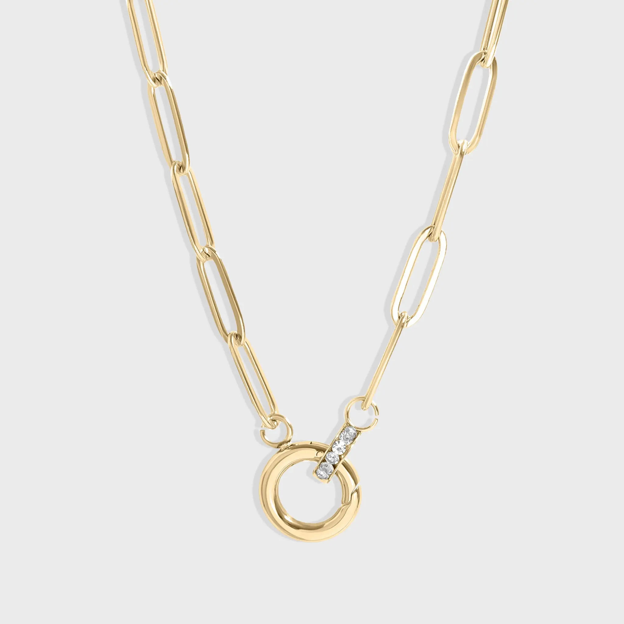 Paperclip CZ Carabiner Charm Holder Necklace, Necklace for Charms, DIY Charm Necklace, Everyday Jewelry, Non Tarnish Jewelry for Women, Trending Jewelry, 18K Gold PVD Stainless Steel - Destin Jewelry