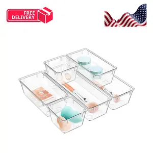 6 Pack Clear Acrylic Drawer Organizer Storage Trays Set
