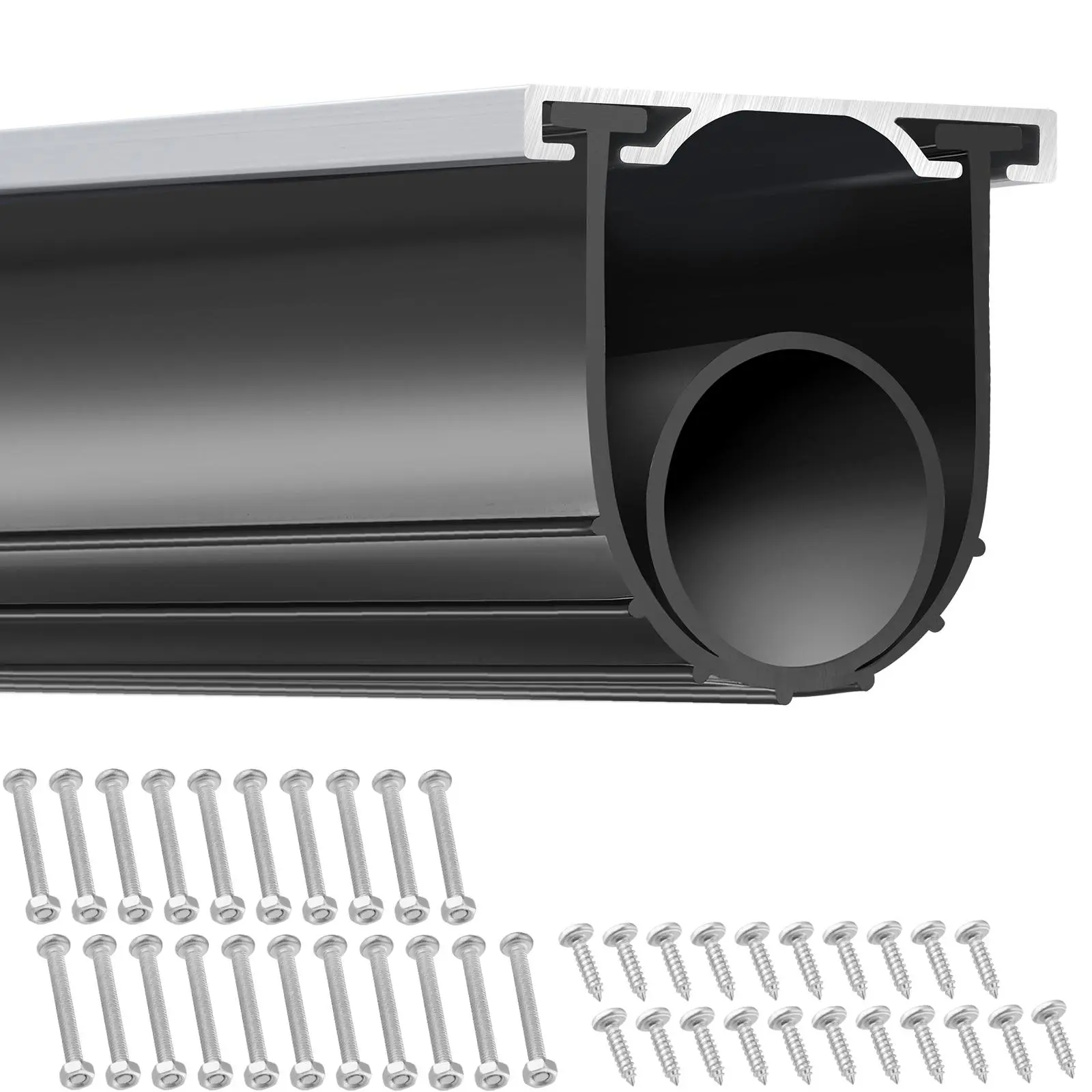 【Summerfinds】VEVOR Garage Door Seals Bottom Rubber, U Shape +O Ring Garage Door Bottom Weather Seal with Pre-drilled Aluminum Track Retainer Kit, 16ft 5/16 inch T-ends and 3 3/4 inch Width, for Doors, Black