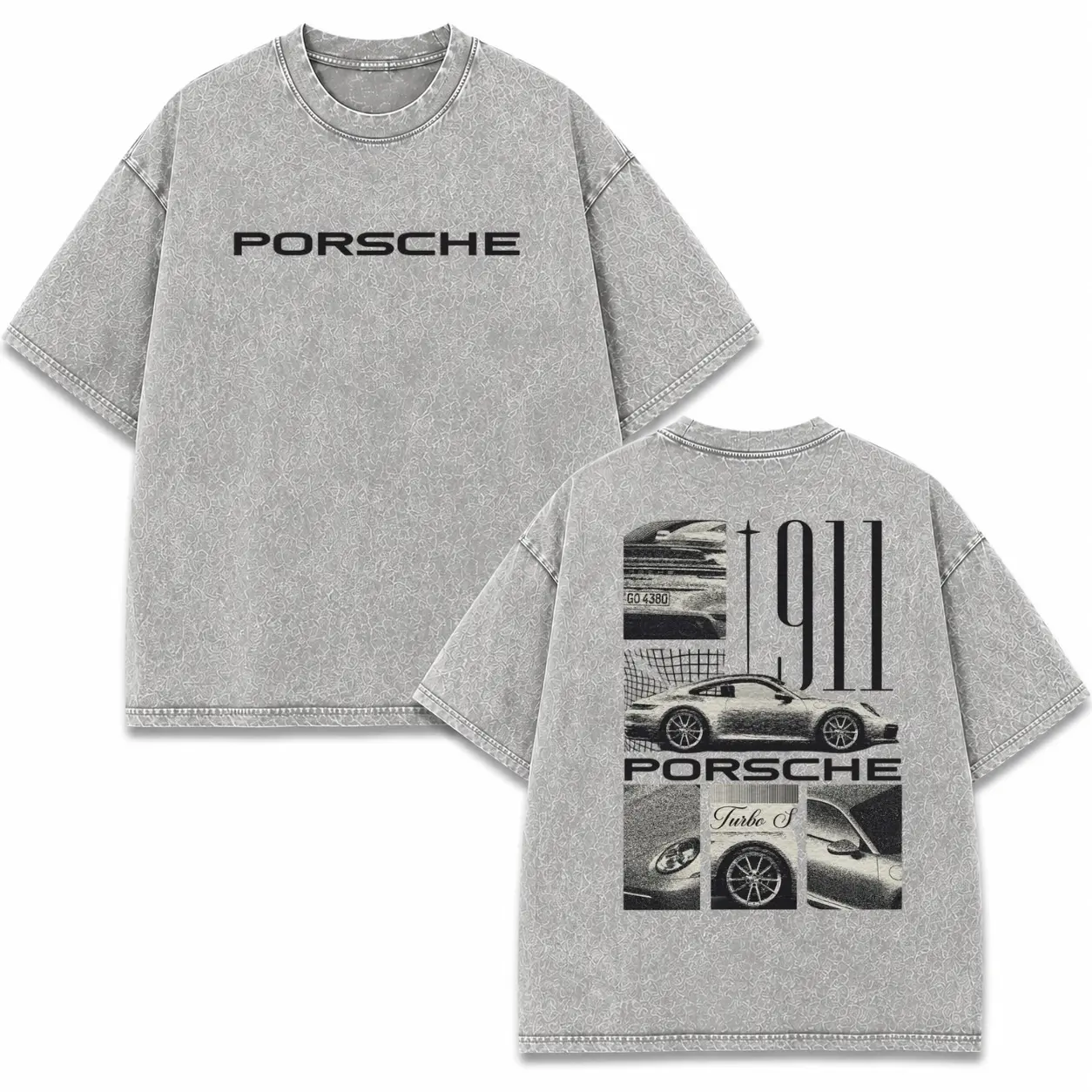 [Free Ship] Classic Rear-Engine Sports Porsche Car Graphic Unisex Fit Washed T-Shirt Washed T-Shirt - Heavyweight Oversized Streetwear Graphic Tee