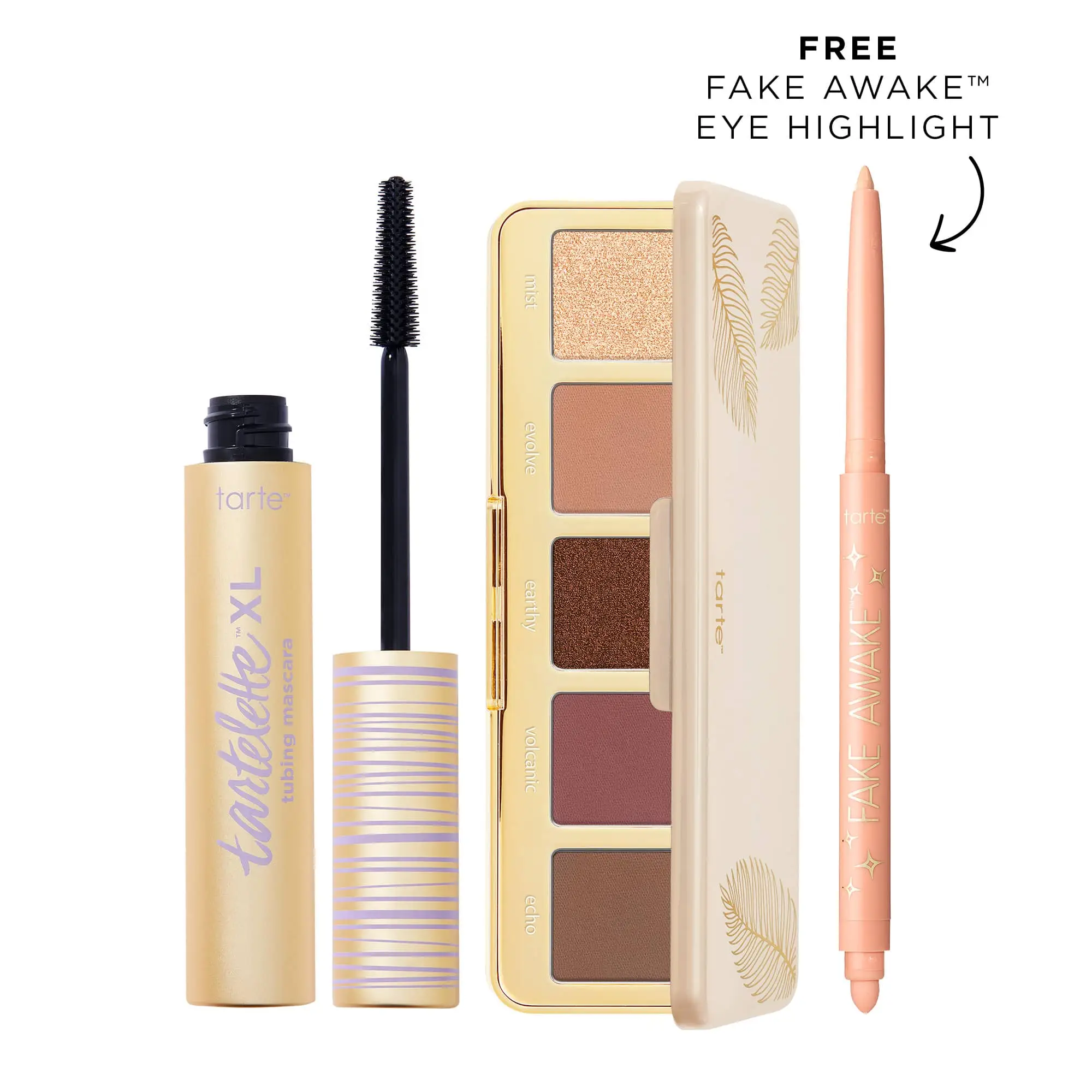 tarte glam to-go palette, XL tubing mascara and fake awake kit