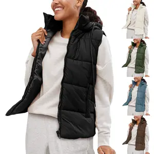 SCUSTY Black Puffer Vest Women Zip Up Lightweight Sleeveless Winter Outerwear Vests with Hood