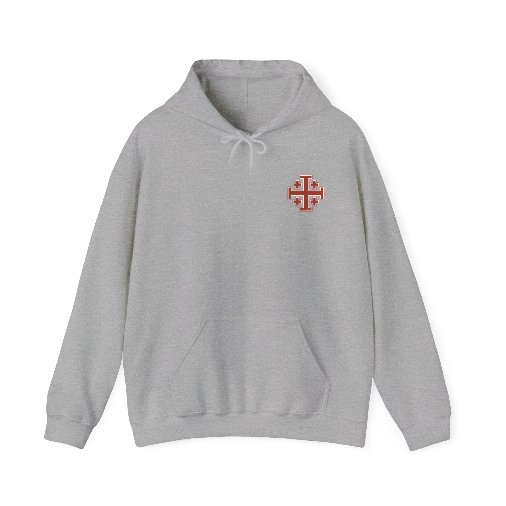 Jerusalem Cross Unisex Hoodie, Holy Land Palestine Cross Sweatshirt, Roman Catholic Print Long Sleeve, Orthodox Gift for Significant Other