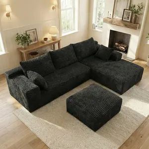 Oversized Chaise Lounge Sofa 106" Cloud Sectional Couch with L-Shape Chaise, Upholstered Couches for Living Room Bedroom, No Assembly Required，Modular Corduroy Cloud Velvet Couch，Convertible Loveseat Sofa Bed