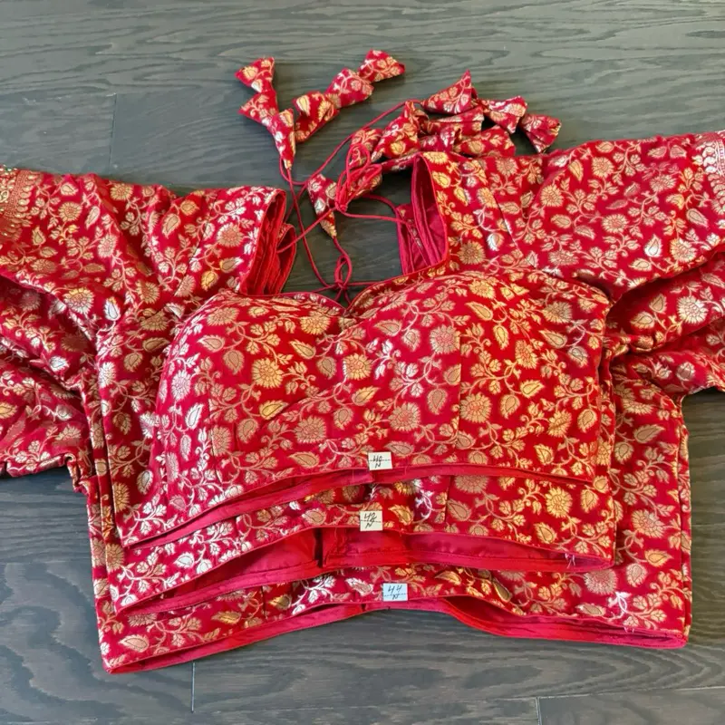 Readymade Women's Red Khaddi Saree Set with Matching Blouse