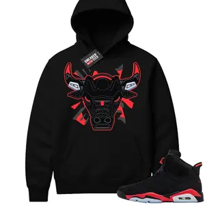 Sneaker Match Hoodie for Jordan 6 Infrared - Cyber Bulls Graphic Black Pullover - Hypebeast Streetwear Hooded Sweatshirt