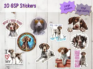 German Shorthair Pointer Stickers, Ten Vinyl Stickers Supporting GSP, Great German Shorthair Gift, Decorative Stickers