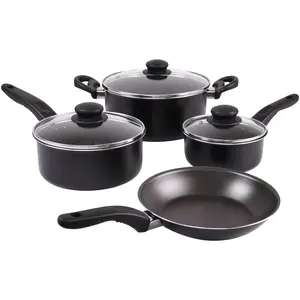 7-Piece Kitchen Cookware Set Non-Stick Sleek Black Pots and Pans for Easy Cleaning and Stylish Kitchen Decor