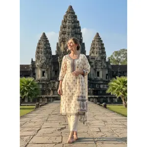 Cotton Cream Women's Kurti Set