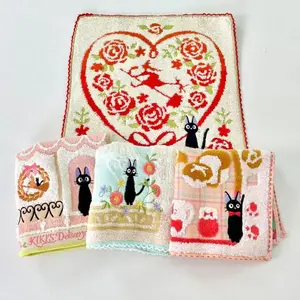 4PCS 10"X10" Pretty Soft Absorbent Cotton Decorative Black Cat Embroidered Towels Set as Gift Home Decor