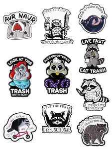 10 Piece Cute Raccoon Premium Decorative Badge Set, Multiple Styles, Includes Trendy Slang and Pop Culture Humor Elements, Perfect for Social Media Users