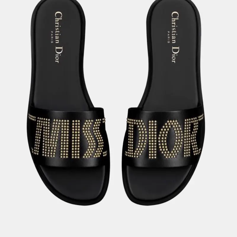 Christian Dior Leather Studded Dway Slides Size 36.5