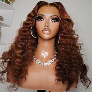 6x6 LACE BRAZILLIAN GINGER CURLY 100% HUMAN HAIR GLUELESS WIG