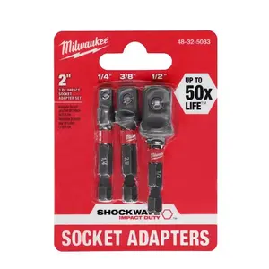 Milwaukee/Makita 3PC 1/4''-hex Impact Socket Adapter Set 1/2, 1/4, and 3/8 in Sockets for Secure Fastening and Extreme Durability