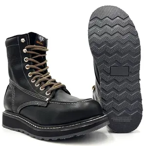 White Wolf Composite Toe Black Moc Toe Work Boot Lace Up 8 Inch Dual Density Sole Slip Resistant Antifatigue Mid-Calf Footwear Leather Walking Shoes WW-1855 Comfort Bota