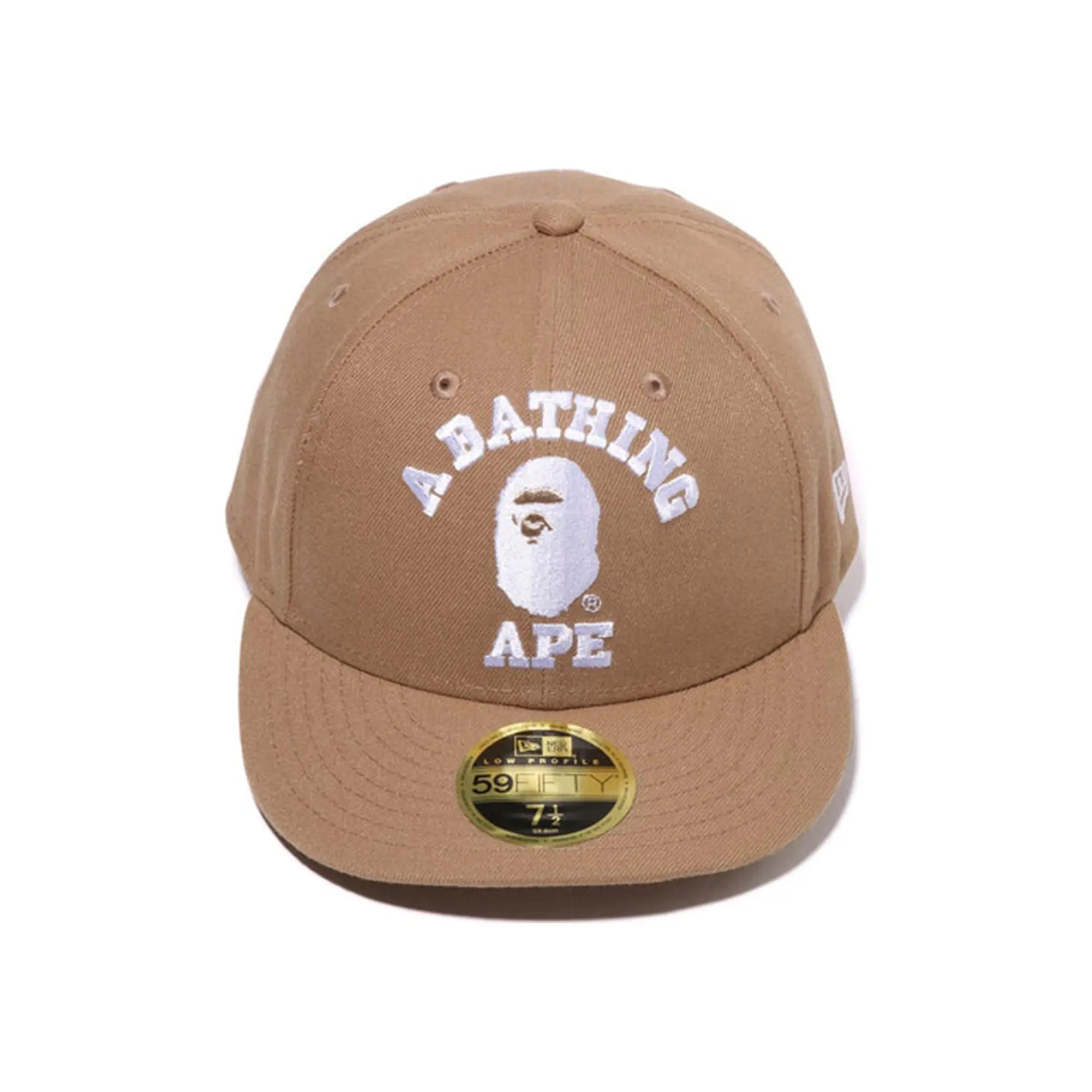 Bape College New Era 59Fifty Low Profile Hat w/ Cap Clip in Beige