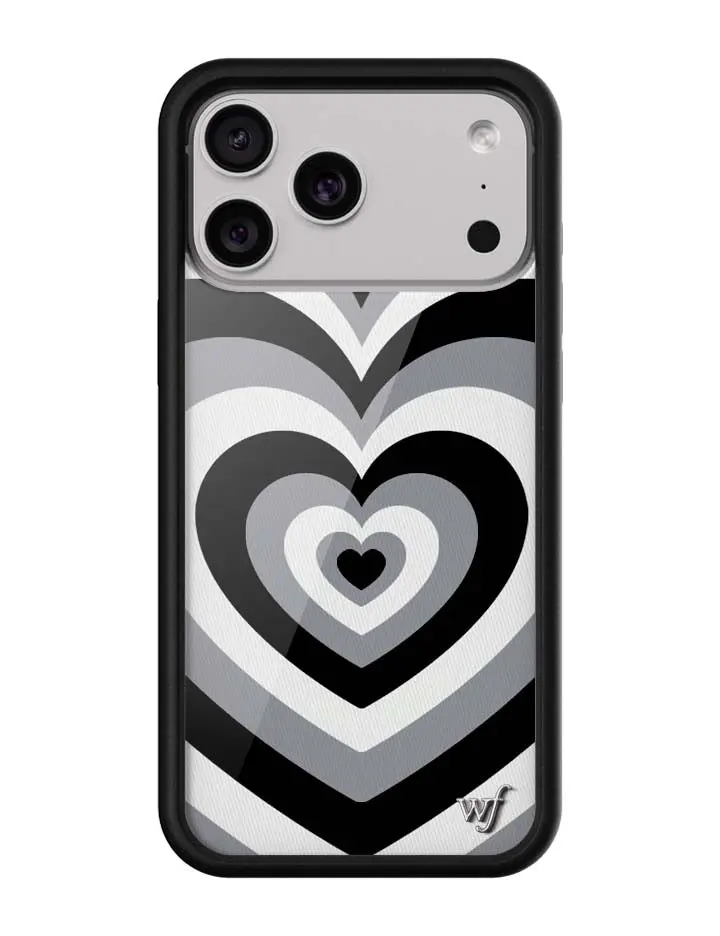 Black Latte Love | Limited Edition Trendy iPhone Case | Raised Protective Black Bumper | Women Owned Small Business | Black White and Gray Layered Hearts Latte Design | Safety Casing Protective | Gift for Her