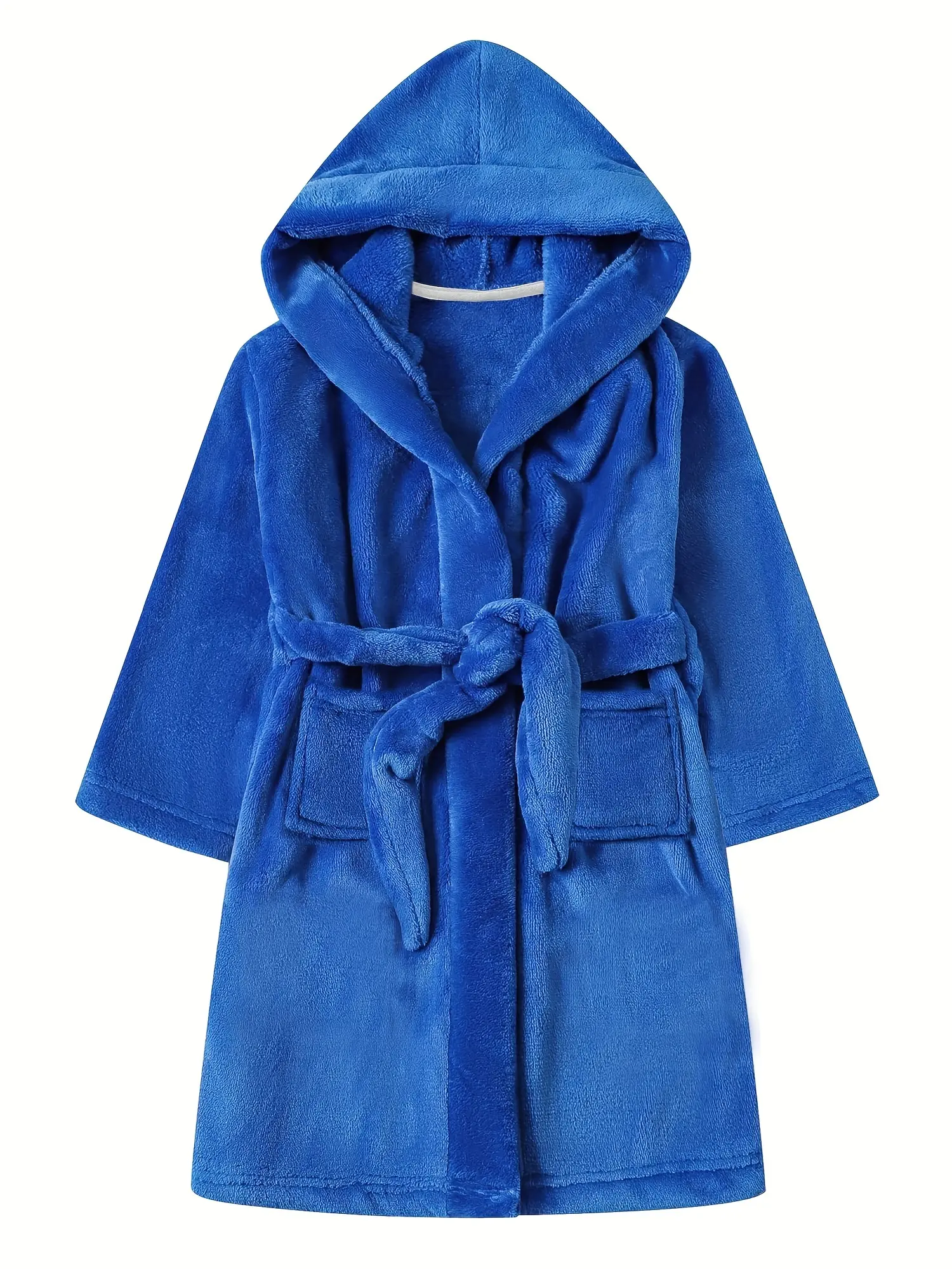 Kids Hooded Bathrobe - Solid Royal Blue Fleece Toddler Girls Boys Robe, Ultra Soft Plush Flannel Warm Sleepwear Loungewear with Pockets and Waist Belt, Perfect for Bath Shower Pool Beach Spa, Cozy Nightwear Pajamas Sweet Holiday Gift