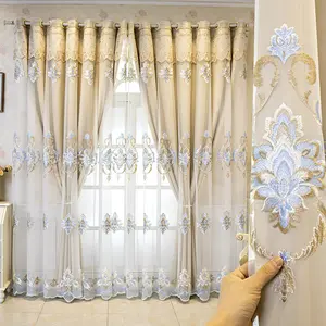 Elegant Casual Double Layer Floral Embroidery Blackout Curtains, Insulating Noise Reduction UV Protection for Bedroom Décor