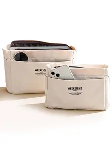 Canvas Storage Organizer, Lightweight Portable Travel Storage Bag with Zipper, Travel Essentials Bag, Multi-pockets Liner Bag for Travel, Bag Accessories