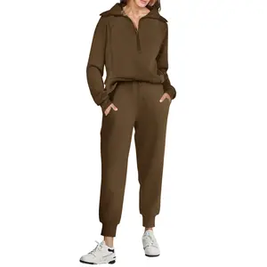 Genleck Women's 2-Piece Sweatsuit Set Half Zip Oversized Sweatshirt Sweatpants Tracksuit Sweat Lounge Matching Fall Trendy