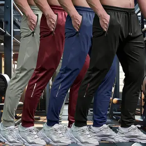 Set of 4 men’s summer long pants with a drawstring waistband, suitable for fitness, running, yoga, training, everyday wear, and casual use.
