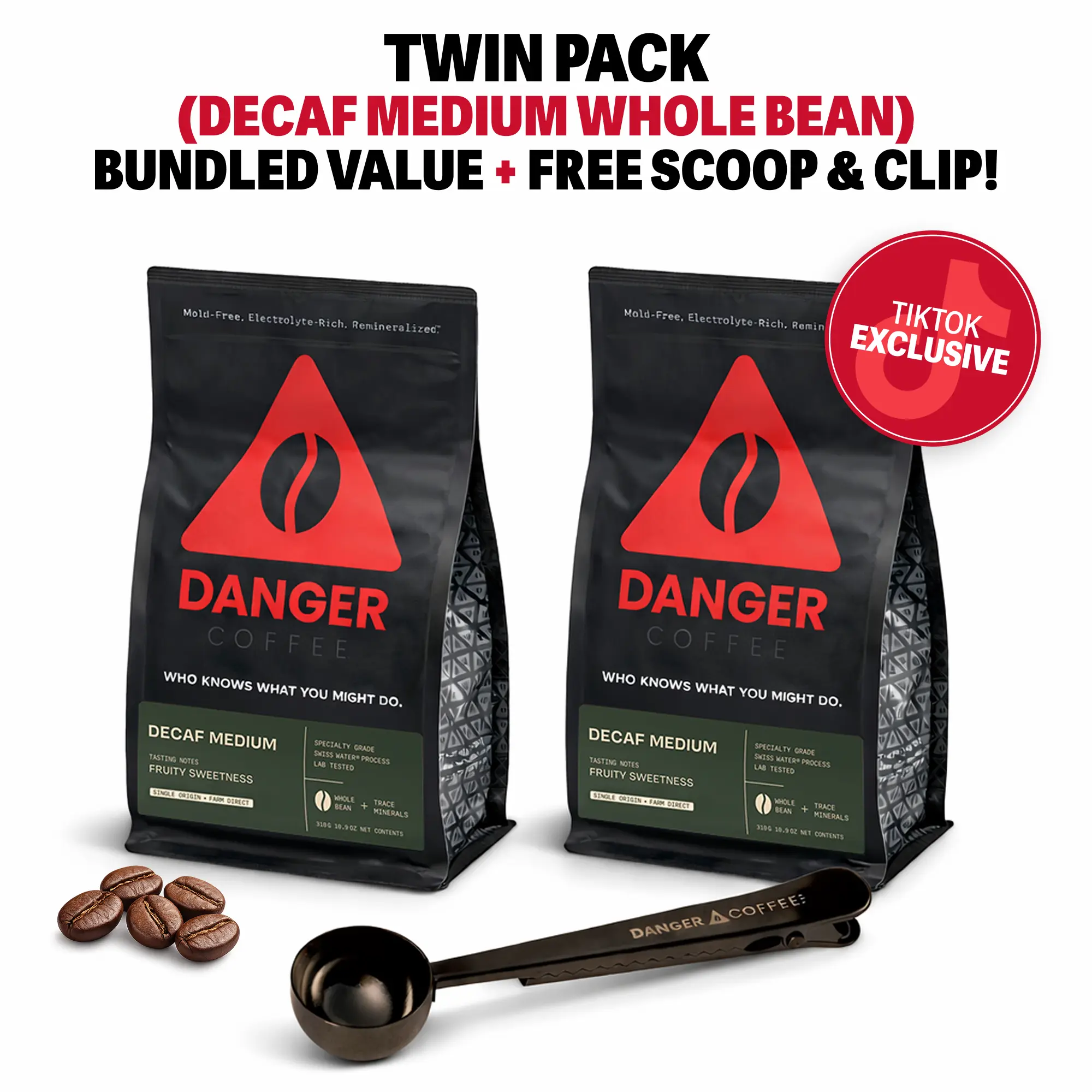 Twin Pack - 2x Decaf Whole Bean + Free Scoop with Clip
