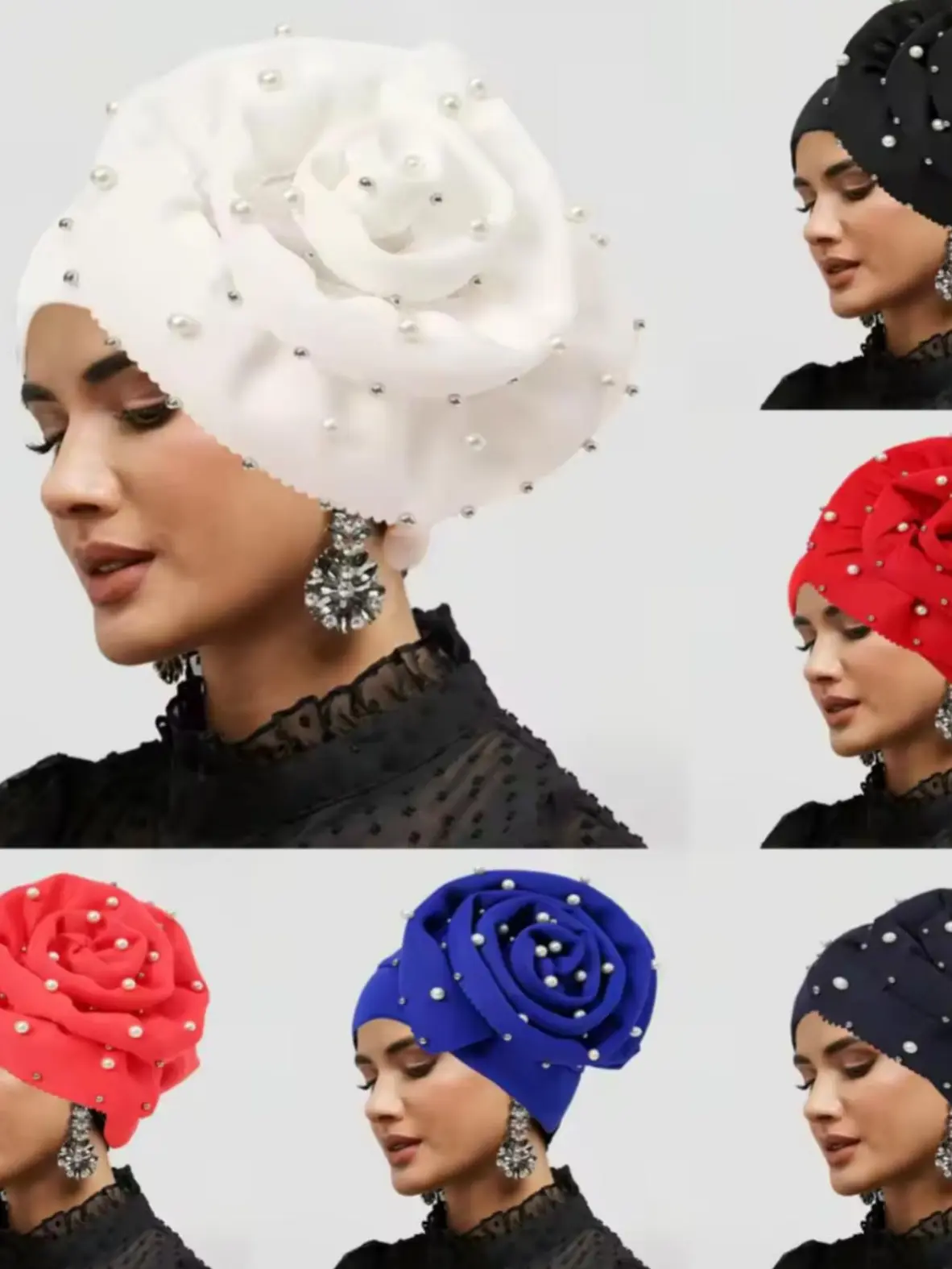 Women's Embroidered Polyester Afrocentric Hair Turban Cap - Lightweight Stretch Fit Female Embroidered Hat, African-Inspired Casual Beanie, Muslim Hijab Flower Headpiece for African Weddings, One Size Accessory