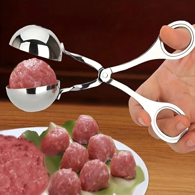 Stainless Steel Meatball Machine, with Non-Slip Handle, Non-Stick Meatball Tongs, Meatball Spoon, Ball, Cake Stick, Meatball, Ice Tongs, Cookie Dough Spoon, Kitchen Tools