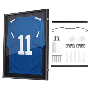 【FathersDayGift】VEVOR Jersey Frame Display Case, 35.4 x 27.6 x 1.5 in, Lockable Wooden Sport Jersey Shadow Box with 98% UV Protection PC Panel and Hanger, for Baseball Basketball Football Hockey Shirt and Uniform
