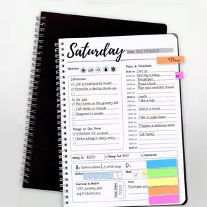 Daily Planner Book Time Line Schedule Notebook with To-Do List Habit Tracker Minimalist Coil Efficiency Hand Journal with Stickers Productivity Planner