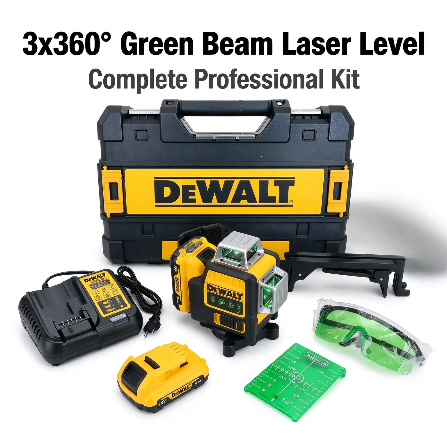 DEWALT 089LG 3 x 360° Self-Leveling Green Laser Level, 12-Line 12V Kit with 6.0Ah Battery, Charger, Magnetic Bracket & Hard Case for Construction and Tile Layout