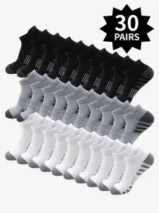 30 Men's Solid Striped Ankle Socks Athletic Breathable Socks for Everyday Wear, Multi-Pair Packs Spring, All-Season Style, Breathable Comfy Socks