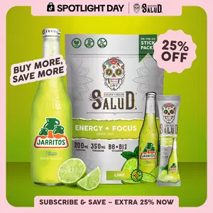 Salud x Jarritos 2-in-1 [Energy + Focus – Lime] Clean Energy Drink Mix, Agua Fresca, Organic Caffeine, B6 & B12, L-Theanine, Drink Packets, Non-GMO, Gluten Free, Vegan, Low Calorie, 1g Sugar (15 Servings)